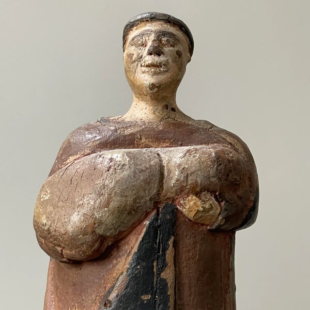 Wood 19th Century Spanish Hand Carved Polychrome Santo Sculpture For Sale - Image 7 of 9