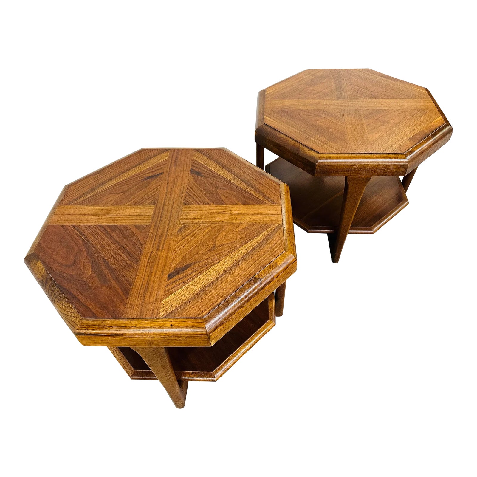 Mid-Century Modern Lane Octagonal Walnut Side Tables - Set of 2 | Chairish
