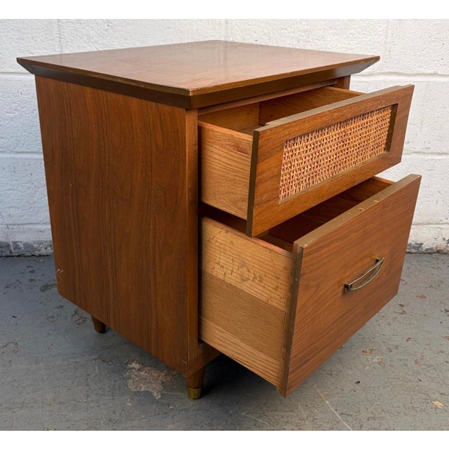 Mid 20th Century Modern Cane and Walnut Nightstand For Sale - Image 4 of 13