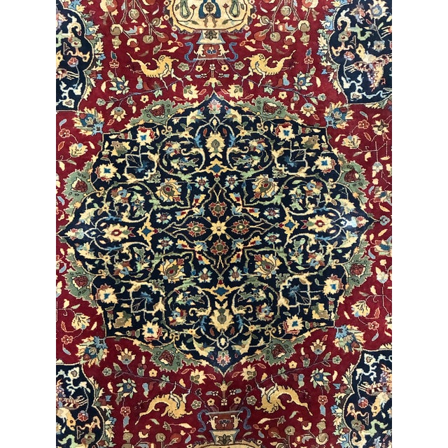 Brick Red Vintage Hand-Knotted Persian-Style Pictorial Hunting Scene Rug For Sale - Image 8 of 12