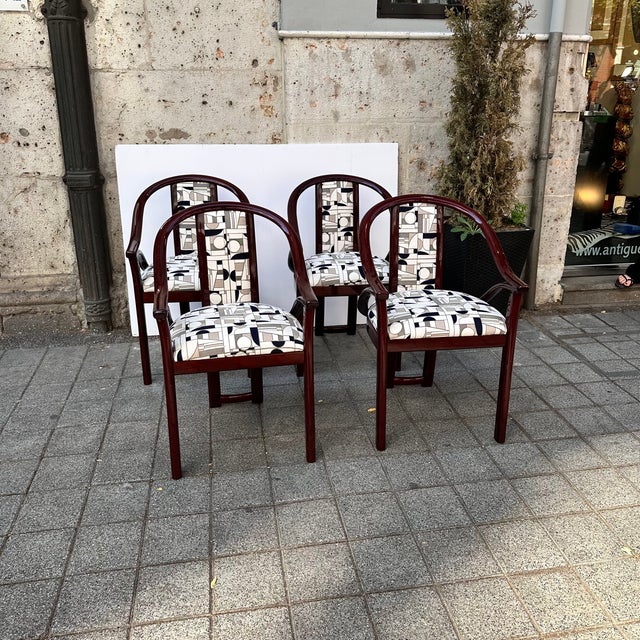 Wood Art Deco Chairs in Upholstered in Euphoria Cubista from Misia Paris, France, 1970s, Set of 4 For Sale - Image 7 of 18