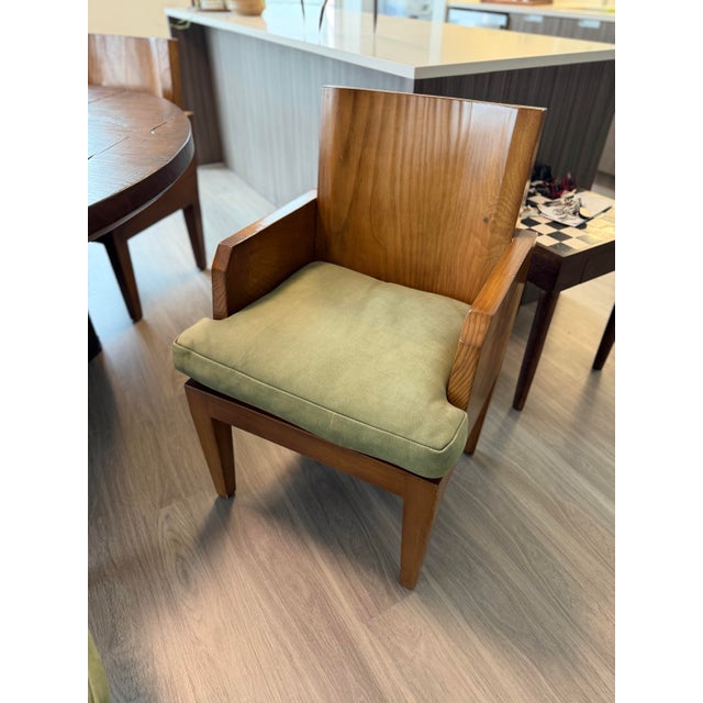 Mimi London Custom Dining Chairs, Set of Six, Solid Wood, Green Suede Seats For Sale - Image 10 of 13