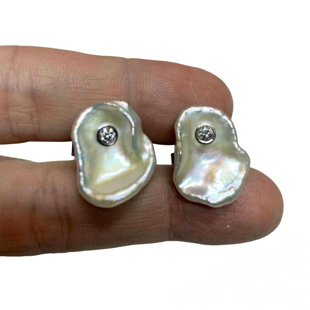 Diamond Fresh Water Pearl Cufflinks 14k Gold 0.45 TCW Designer Certified, Pair For Sale - Image 9 of 14