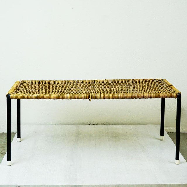 1950s Mid-Century Austrian Black Steel and Wicker Side Table attributed to Carl Auböck, 1950s For Sale - Image 5 of 12