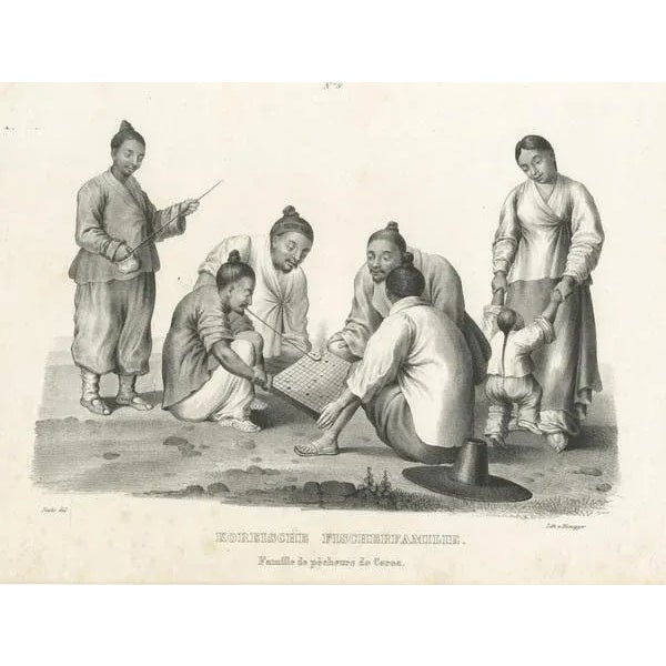 Honegger, Family of Fishermen from Korea, Steel Engraved Print For Sale - Image 3 of 6