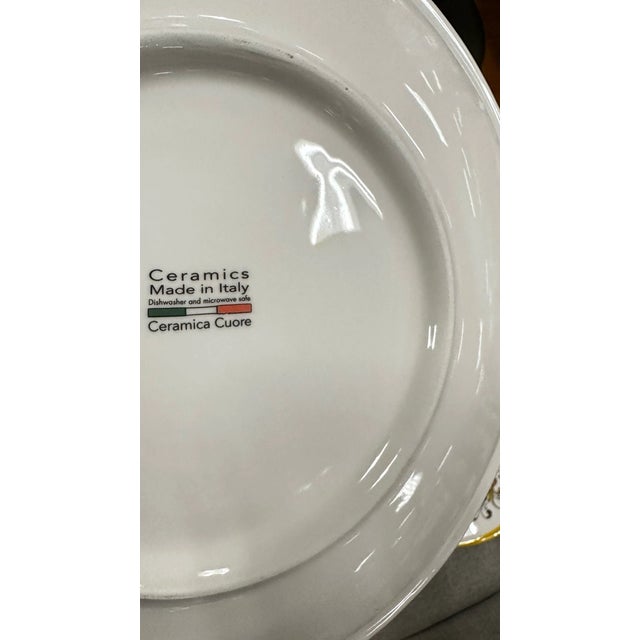 1990s Vintage Ceramica Cuore Yellow Tuscan Floral Scroll Dinner Plates- Set of 4 For Sale - Image 5 of 5