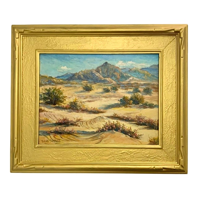 Late 20th Century Painting California Desert Scene Oil on Board Signed Art Miriam Sandberg Art For Sale