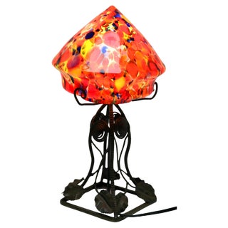 Art Nouveau Lamp in Wrought Iron with Glass Shade Scailmont, 1930s For Sale