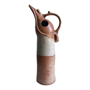 1970s Mid Century Modern Studio Art Pottery Brown Zoomorphic Ceramic Pitcher Modernist Stoneware Decanter / 70s Dining Serving Drink Barware