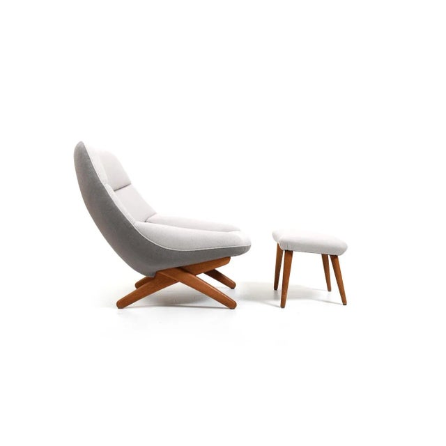 Illum wikkelsø for a. Mikael laursen, danish organic shaped lounge chair with ottoman. Model ml91. Legs / base in solid...
