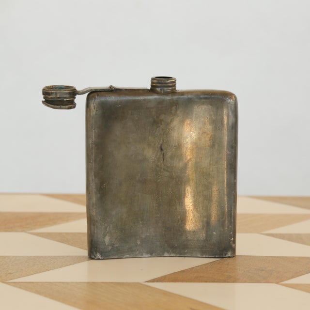 Antique Silver Plated Curved Whiskey Pocket Flask With Patina, Meriden Brittania Co, #1314 For Sale - Image 10 of 14