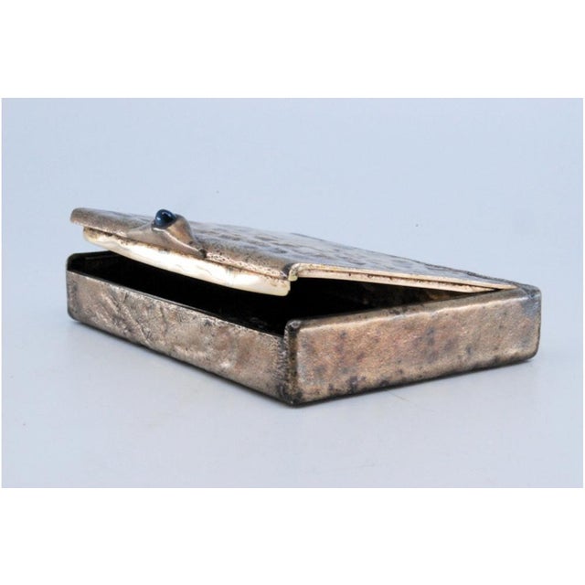 Silver Cigarette Case with Dark Blue Application For Sale - Image 3 of 11