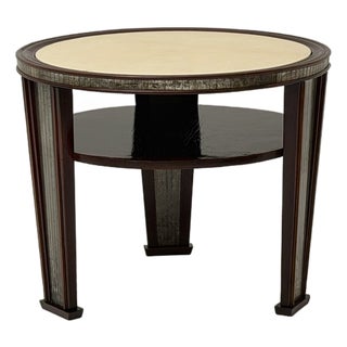 1940s Coffee Table in Wood, Mirror and Parchment For Sale