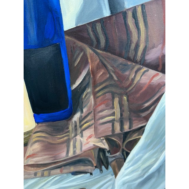 Mid Century Still Life Painting Oil on Canvas Large Antique Vintage Unsigned For Sale - Image 10 of 13