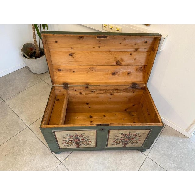 Original Biedermeier farmhouse chest. Dimensions: Height x Width x Depth 63 x 95 x 42 cm. Beautiful, charming, and...