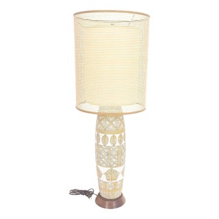 Fratelli Fanciullacci Ramor Pottery Table Lamp Original Shade Walnut Base MINT For Sale