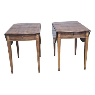 Late 20th Century Pair of Henredon Mahogany Pembroke Tables Inlays For Sale