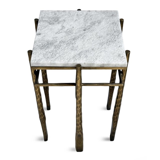 Brass Luna Stone & Bronze Side Table For Sale - Image 8 of 14