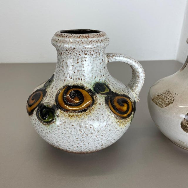 Pottery Fat Lava Vases Floral attributed to Scheurich, Germany, 1970s, Set of 2 For Sale - Image 6 of 18