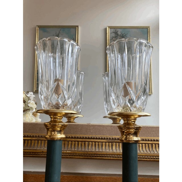 Traditional Vintage Pair Federal Style Plug in Table Lamp With Cutglass Shade For Sale - Image 3 of 6