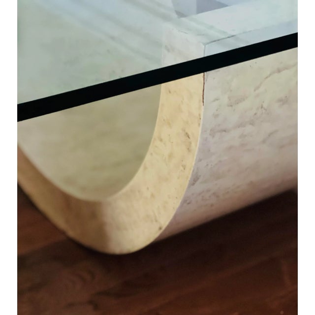 1980s Custom Sculptural Faux Stone Base Glass Top Coffee Table For Sale - Image 9 of 13