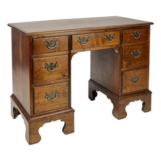 Vintage Chippendale Style Solid Walnut Kneehole Desk For Sale