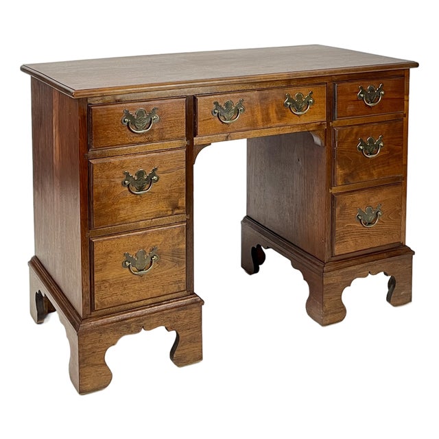 Vintage Chippendale Style Solid Walnut Kneehole Desk For Sale