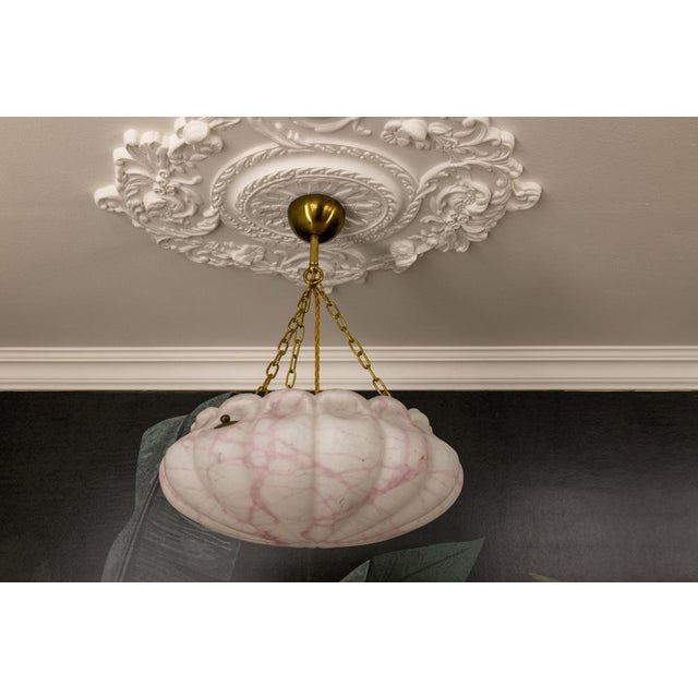 Art Deco White and Pink Marbled Glass and Brass Pendant Light, 1930s For Sale - Image 13 of 18