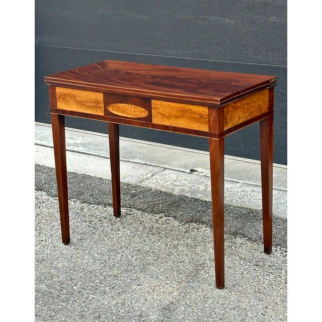 Federal Flip Top Mahogany and Satinwood Game Table , Circa 1820 For Sale In Greenville, SC - Image 6 of 13