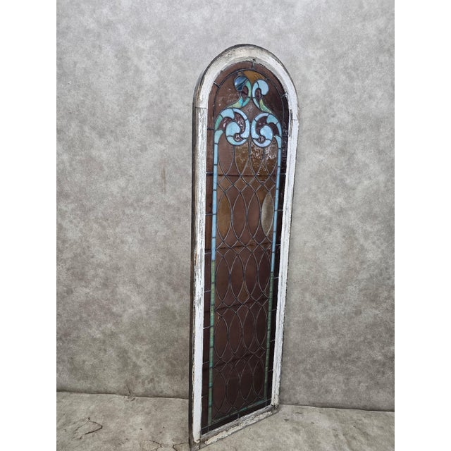 Antique Gothic Arched Stained Glass Church Window For Sale - Image 4 of 7