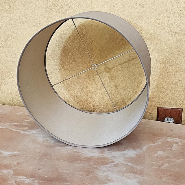 1970s Ethan Allen Mid-Century Modern Antiqued Brass Orb Table Lamp With Drum Shade For Sale - Image 13 of 18