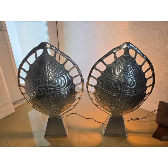 1970s 1970s Arthur Court Polished Aluminum Tortoise Shell Lamps - a Pair For Sale - Image 5 of 7