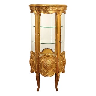 Rococo Style Giltwood Curio Cabinet With Glass Panels For Sale