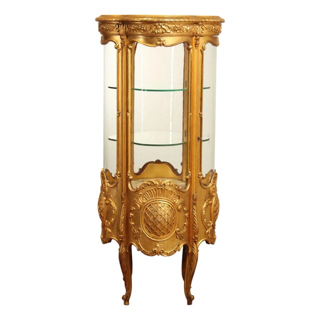 Rococo Style Giltwood Curio Cabinet With Glass Panels For Sale