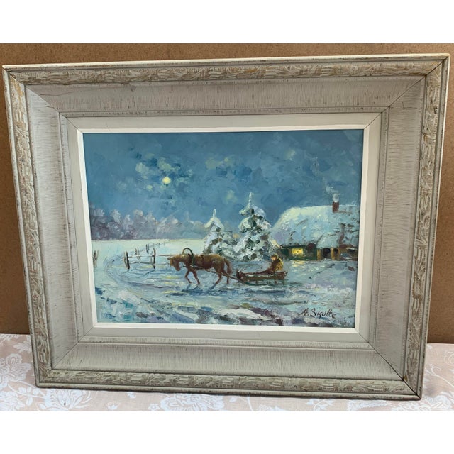 A beautiful and rare original oil on canvas by Latvian-American artist Arvids Skulte (1922–2000). This atmospheric work,...