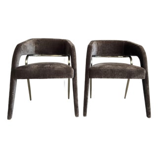 Caracole Modern Mink Velvet Gazelle Dining Chairs Pair For Sale