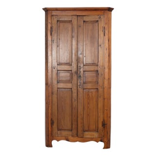 19th Century Tall Narrow French Pine Corner Cabinet For Sale
