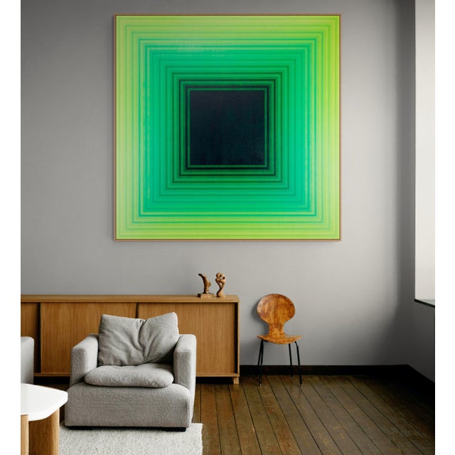 Abstract Contemporary Abstract Acrylic on Canvas "Incremental Light (Green Light)" by Andy Harwood For Sale - Image 3 of 5