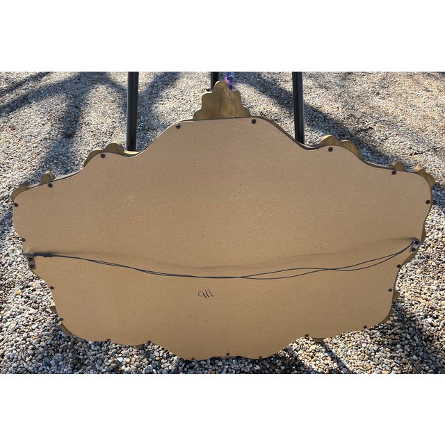 Wood 1980s Rococo Revival Wall Mirror French Gilt Gold Shellwork & Scrolls 43" Wide For Sale - Image 7 of 7