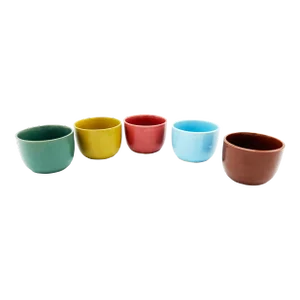 Mid Century Retro Multi Colored Ceramic Tea Cups - 5 Pieces