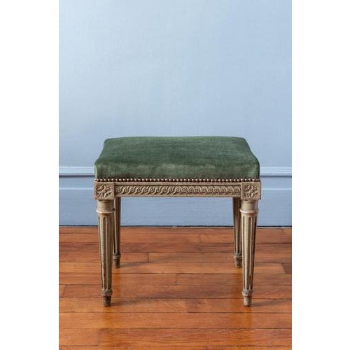 French Louis XVI Upholstered Painted Ottomans, 19th Century, Set of 2 For Sale - Image 4 of 14