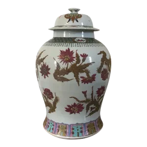 Large Antique Late 19th Century Chinese Porcelain Temple Jar & Cover in Famille Rose Palette