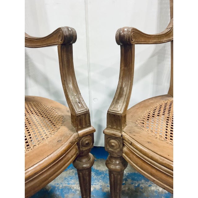 Antique Late 19th Century French Caned Arm Chairs Pair For Sale In Atlanta - Image 6 of 12