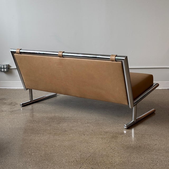 Metal 1970s Leather/Chrome Sled Settee Attributed to Arthur Umanoff for Directional For Sale - Image 7 of 10