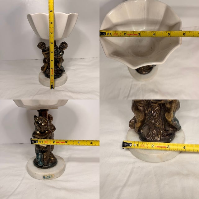 Bronze Vintage Italian Marble Cherub Pedestal Bowl Bronze Tone Brass Putti Angel Romantic Cheribum Angels Romance For Sale - Image 8 of 13