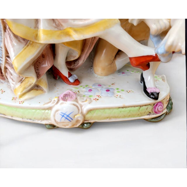 1960s Hand-Painted Porcelain Figurine Group of Italian Rococo Courtship Scene in the 18th-Century from Gräfenthal, Germany, 1960s For Sale - Image 5 of 18