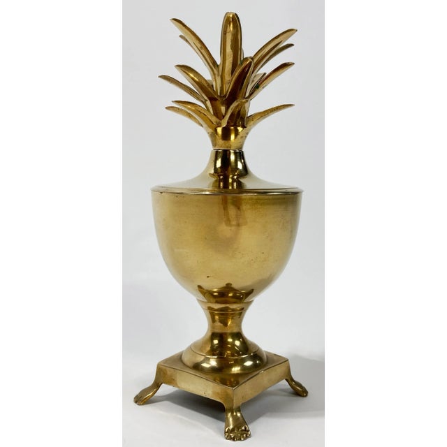 Vintage Hollywood Regency Style Lidded Brass Pineapple Urn For Sale - Image 4 of 8