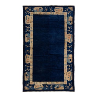 Early 20th Century Designed Antique Peking Chinese Wool Rug in Navy Blue For Sale