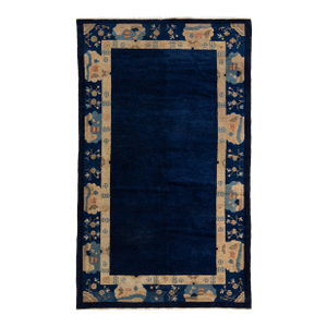 Early 20th Century Designed Antique Peking Chinese Wool Rug in Navy Blue