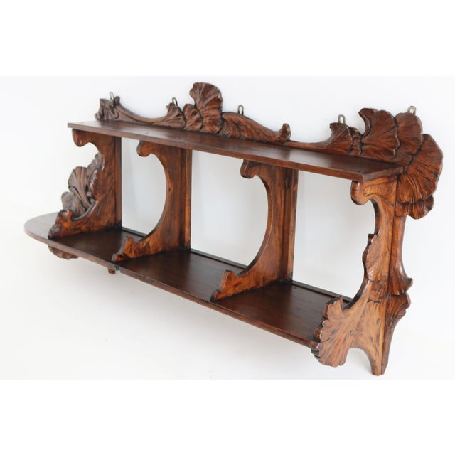 Wood Antique Art Nouveau Ginko Wall Shelf in Walnut, France, 1900 For Sale - Image 7 of 16